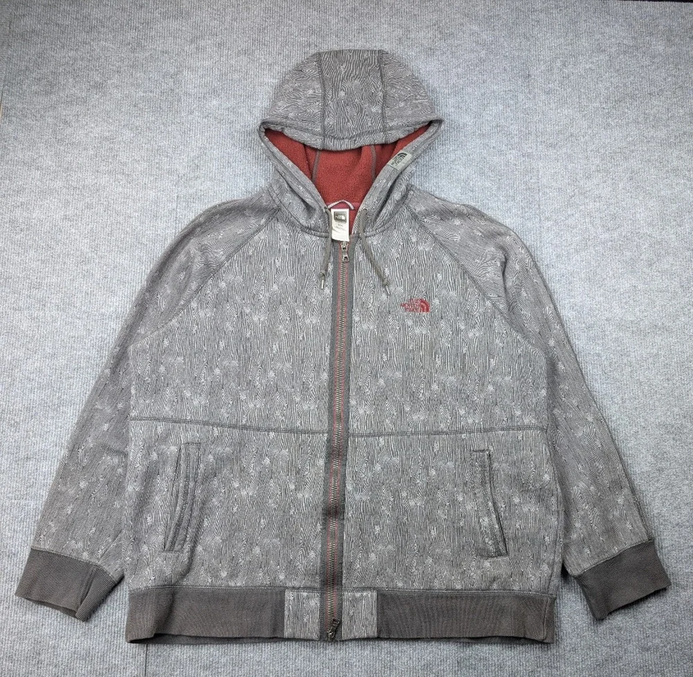 The North Face Hoodie Men XL Vintage Double Zip Y2K All Over Print Outdoor Skate